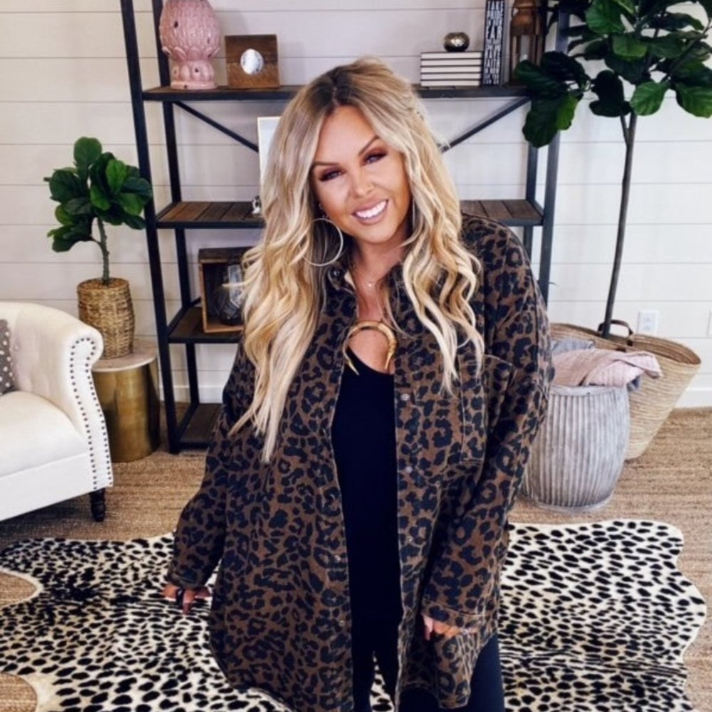 Free People Inspired Leopard Denim Shacket Jacket